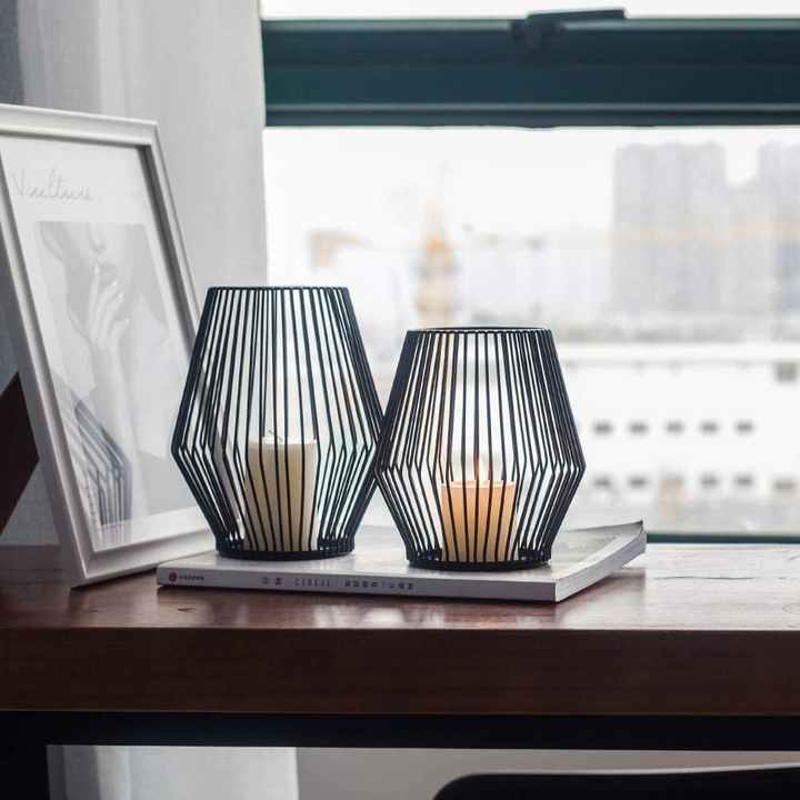 ست 2 عددی جا شمعی مدرن فلزی folding lantern candlr holder