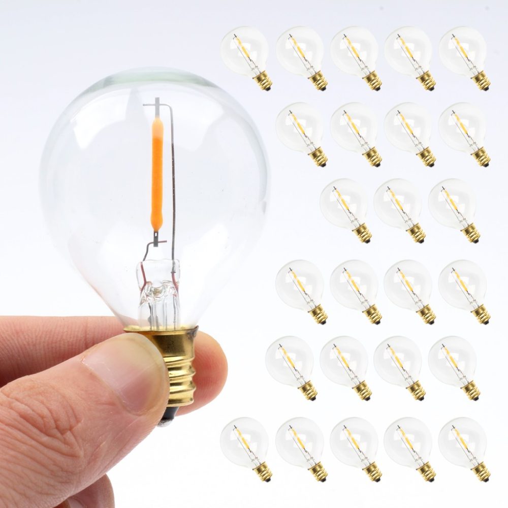 لامپ LED G40 Globe جایگزین ، 0.6W، سفید گرم، 2700K، قابل تنظیم، پایه E12 Candelabra، 220 ولت (25 عددی)