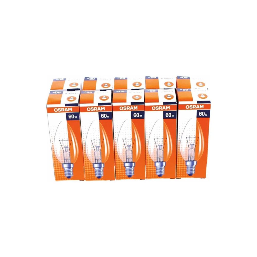 لامپ E14 شمعی 60 وات (10 عددی) شفاف برند Osram