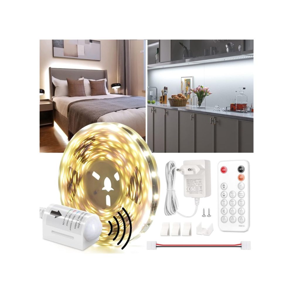 ریسه با سنسور حرکت و سنسور منبع wobsion LED قابل تنظیم LED سفید خنک 6000 K با کنترل از راه دور (5 متری)