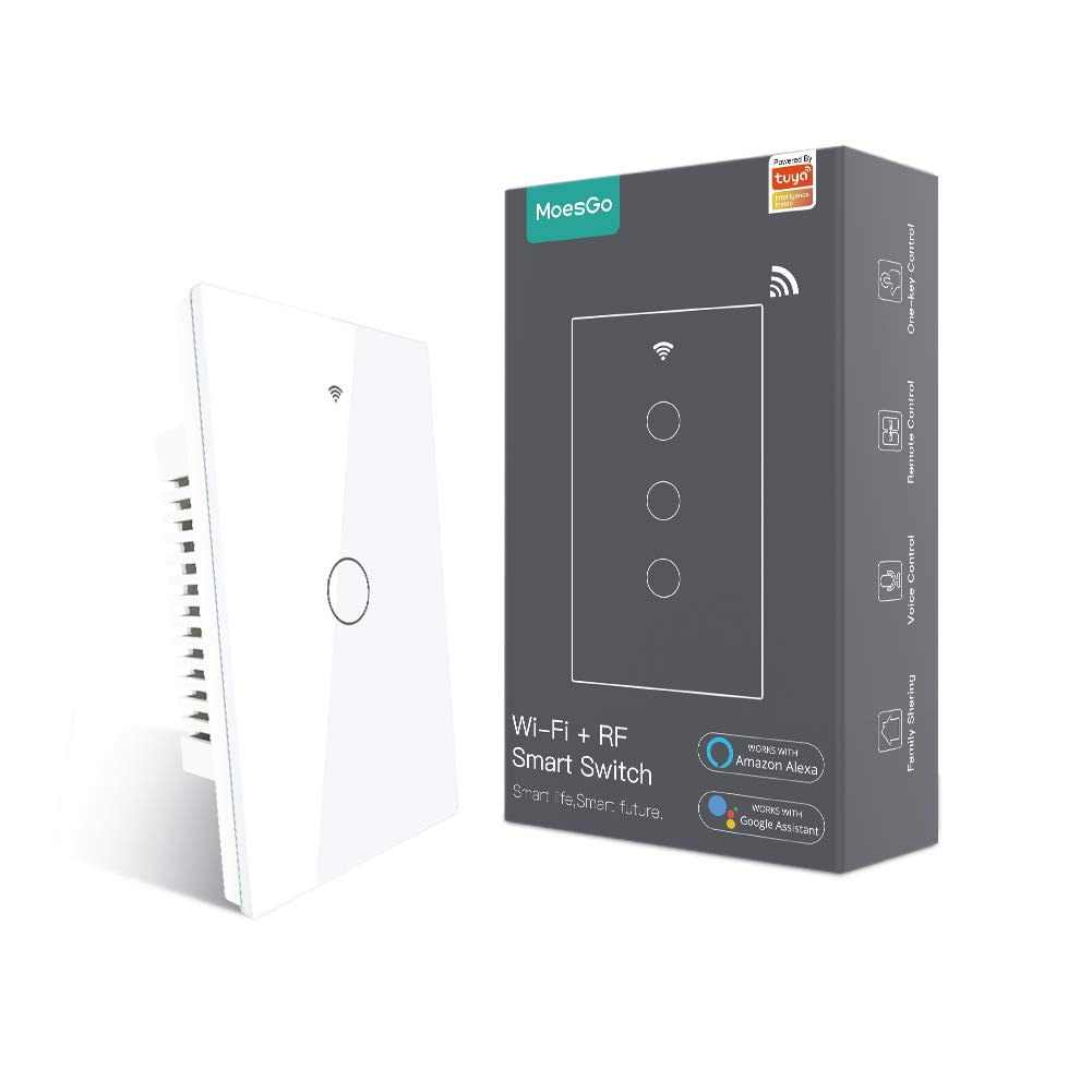 سوئیچ چراغ دیواری هوشمند MoesGo WiFi، پنل شیشه‌ای، چند کنترلی (3 طرفه)