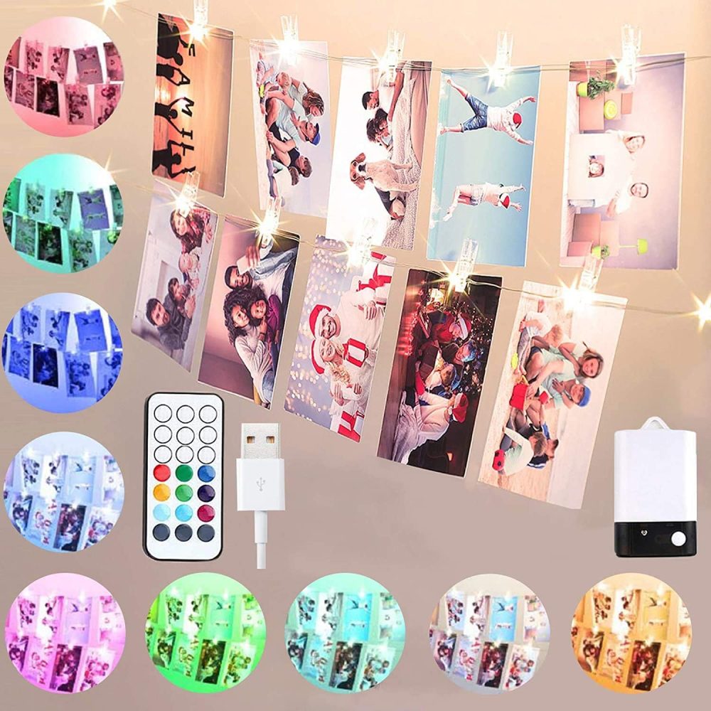 ریسه گیره عکس LED چراغ های تغییر رنگ USB مجهز به ریموت LED Photo Clip