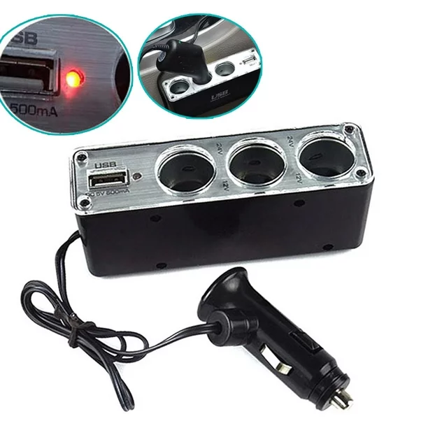 سوکت فندکی خودرو شارژر USB دوشاخه شارژر DC 12V/24V سه گانه با پورت USB