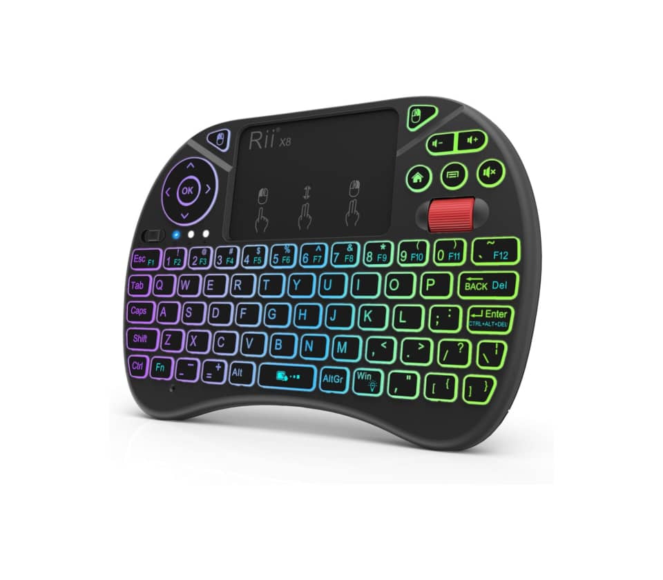 کیبورد مینی Rii X8 بی‌سیم قابل حمل با ماوس پد لمسی RGB باتری قابل شارژ برای Android TV Box/Mac/PC/Nvidia Shield