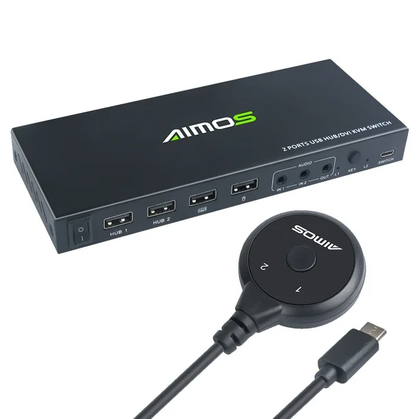 سوئیچ 2 در 1 DVI KVM Switch Dual Displays برند AIMOS