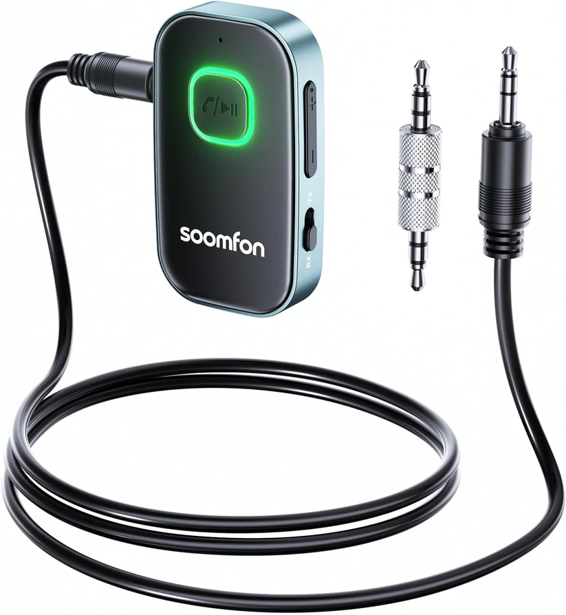 فرستنده و گیرنده بلوتوث 5.3 دو در یک، جک 3.5 میلی‌متری برند soomfon